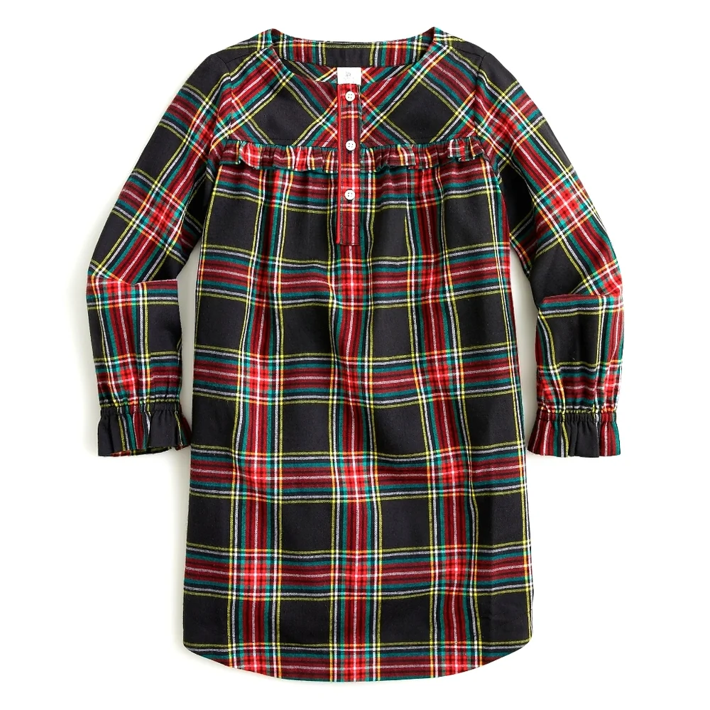 New! J Crew Crewcuts Girls Flannel Nightgown Black Tartan Plaid NWT